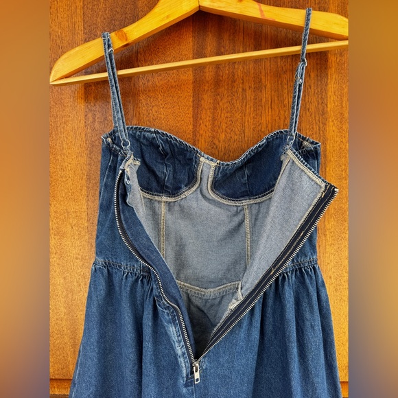 Commense Sweetheart Collar Denim Jean Maxi Dress 4 - Picture 11 of 13